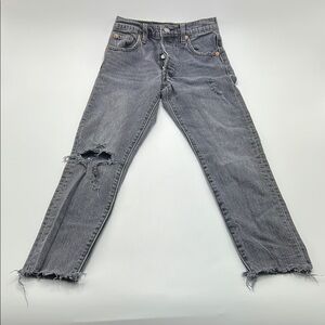 Levi's 501 Distressed Skinny Jeans Women's 23 Gray Cotton Button Up Light Fade